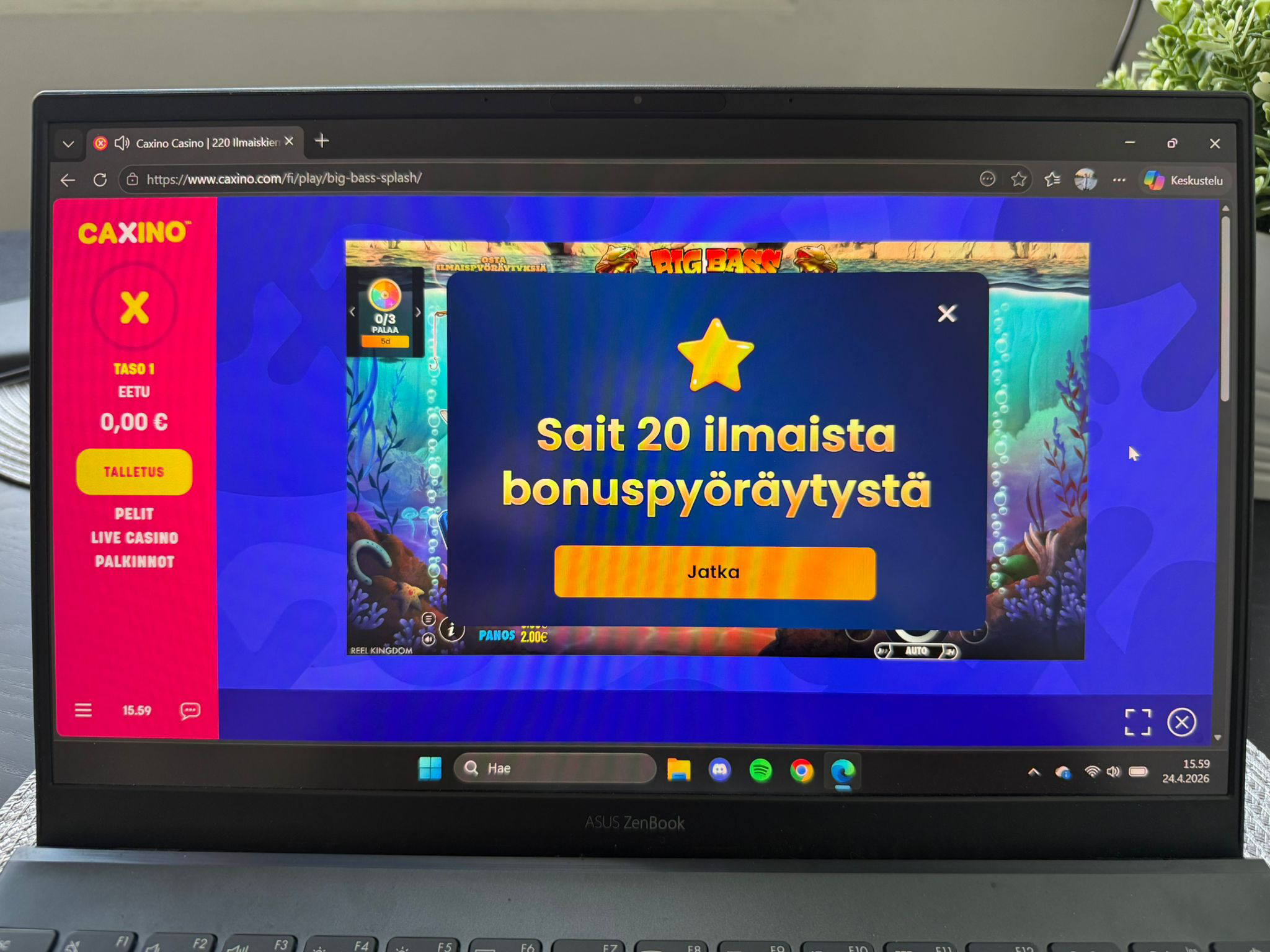 20 ilmaiskierrosta ilman talletusta aktivoitu