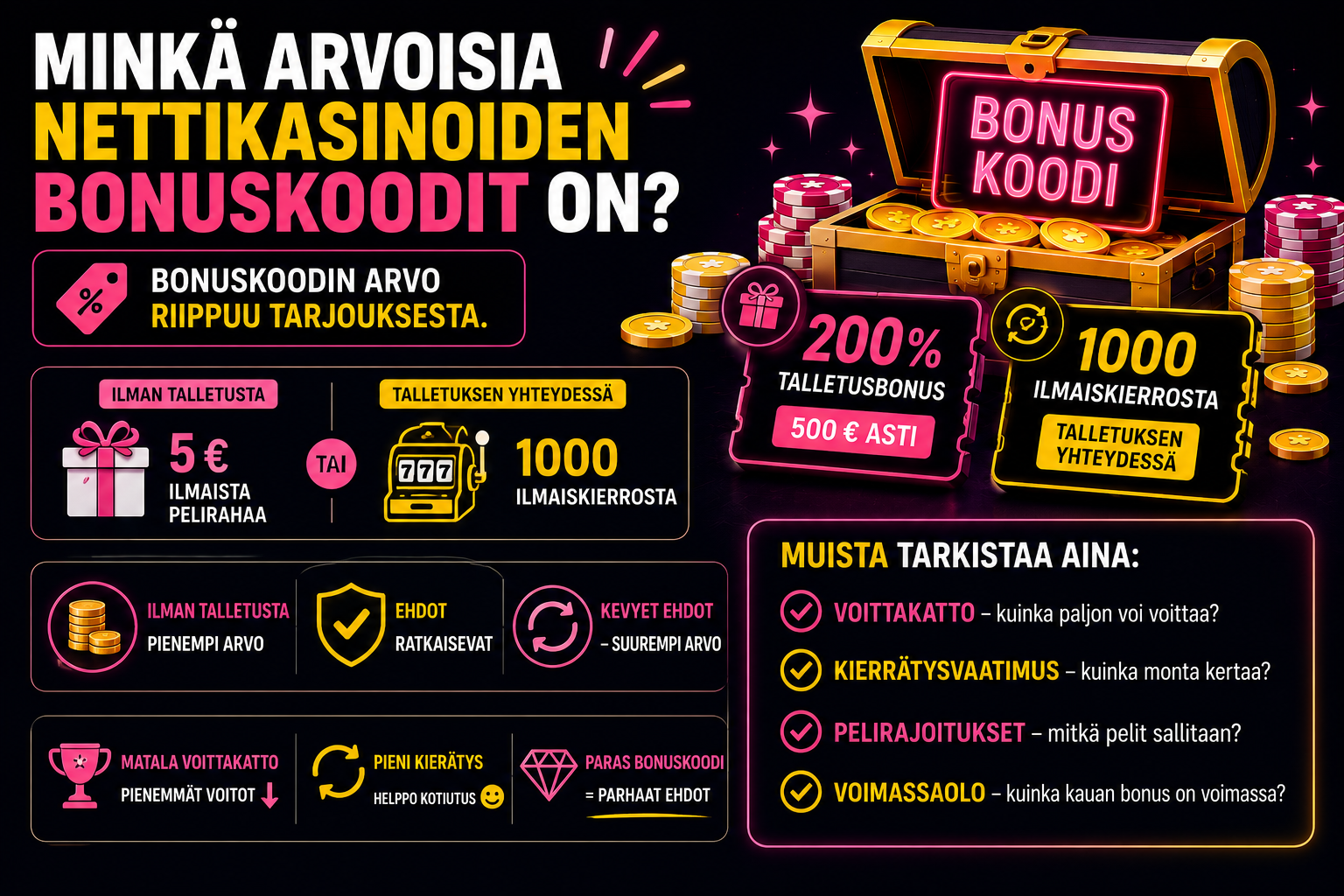 Bonuskoodien arvo vaihtelee