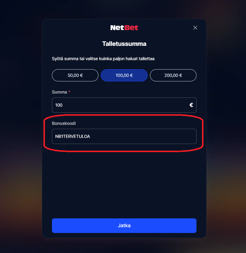 NetBet bonuskoodit NB1TERVETULOA, NB2TERVETULOA ja NB3TERVETULOA