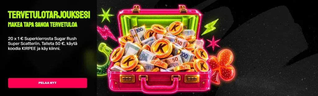 Kirpee Kasinon tervetulotarjous on tyypillinen ETA-kasinon bonus