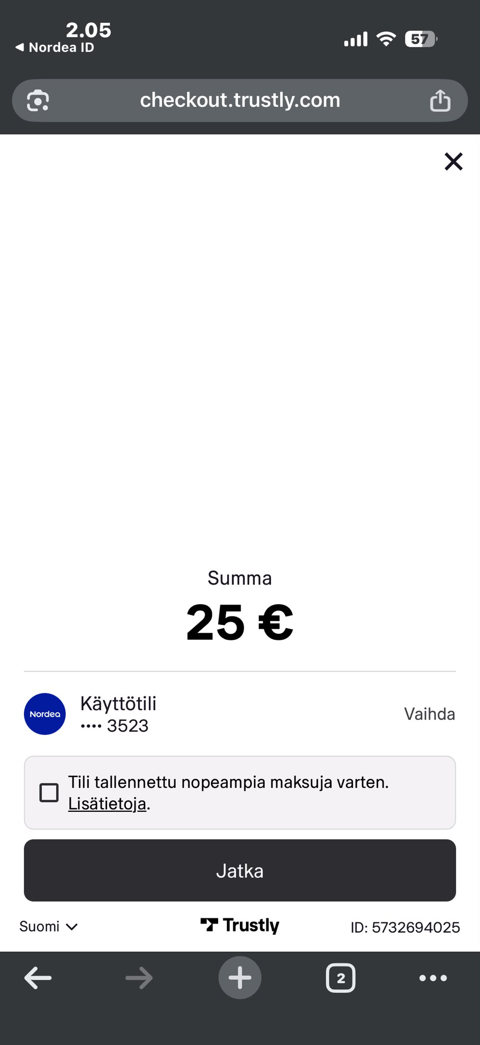 Hupi Slots Trustly talletusnäkymä