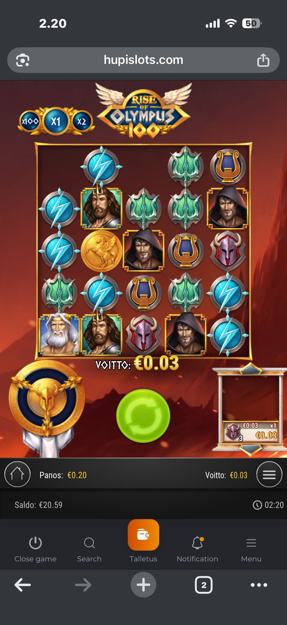 Hupi Slots Rise of Olympus 100 -peli pelitilillä