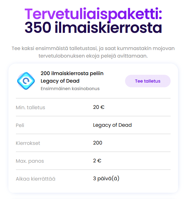 Ilmaiskierroksien ehdot Winnerz Casinolla