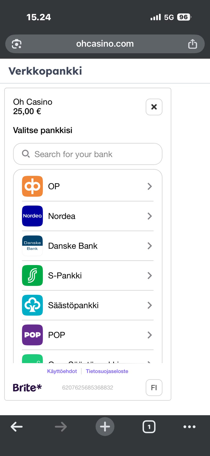 Pankin valinta MGA-kasinon talletuksessa