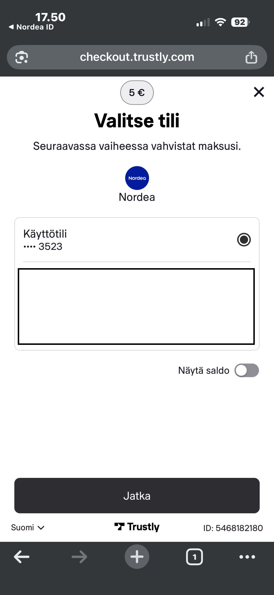 Pankkitilin valinta nopeaan talletukseen