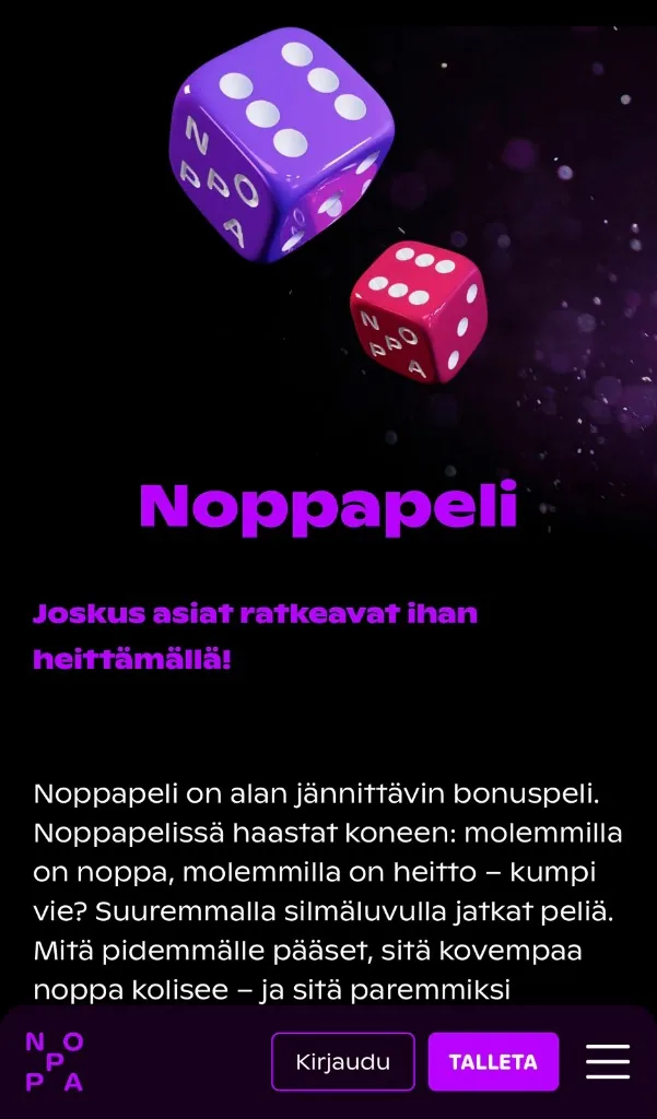 Noppa Kasinon Noppapeli puhelimella – kierrätysvapaita ilmaiskierroksia