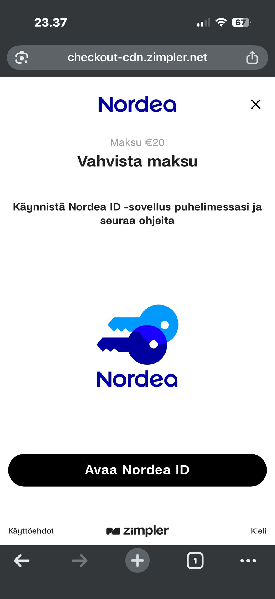 Nordea ID:llä maksun vahvistus