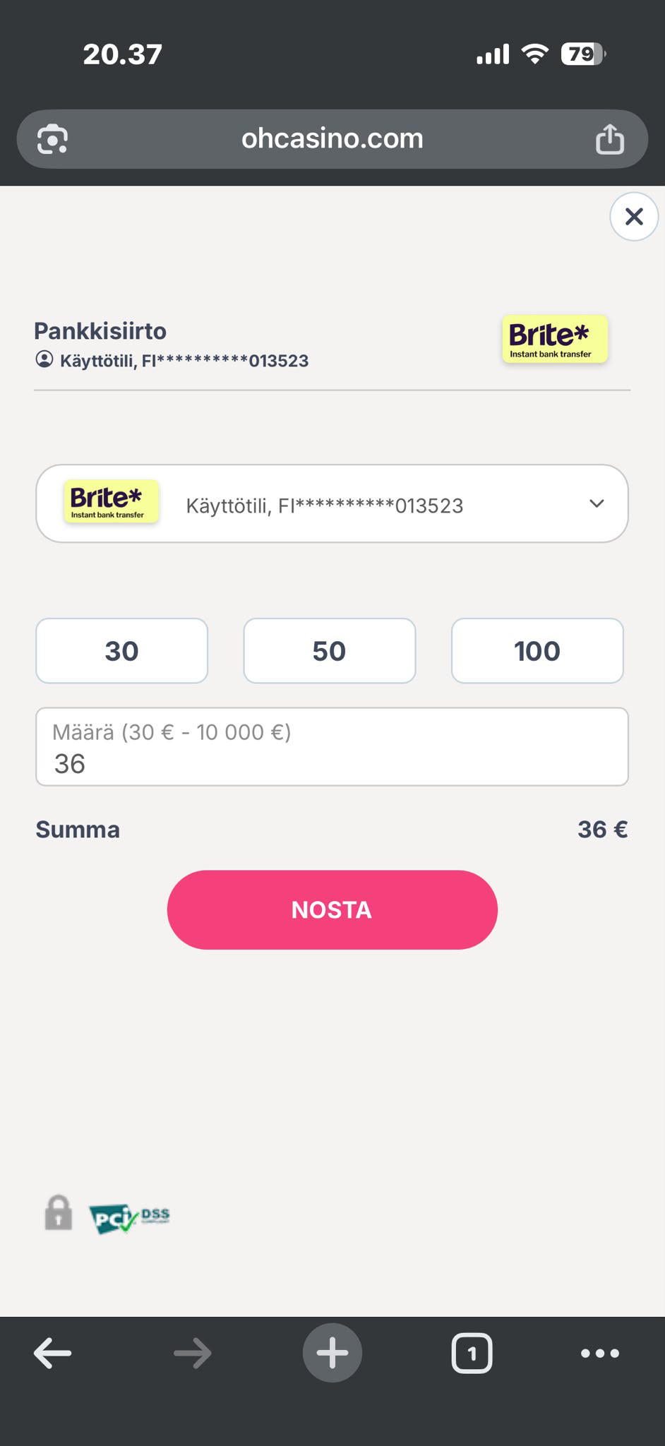 Oh Casino Brite-kotiutus