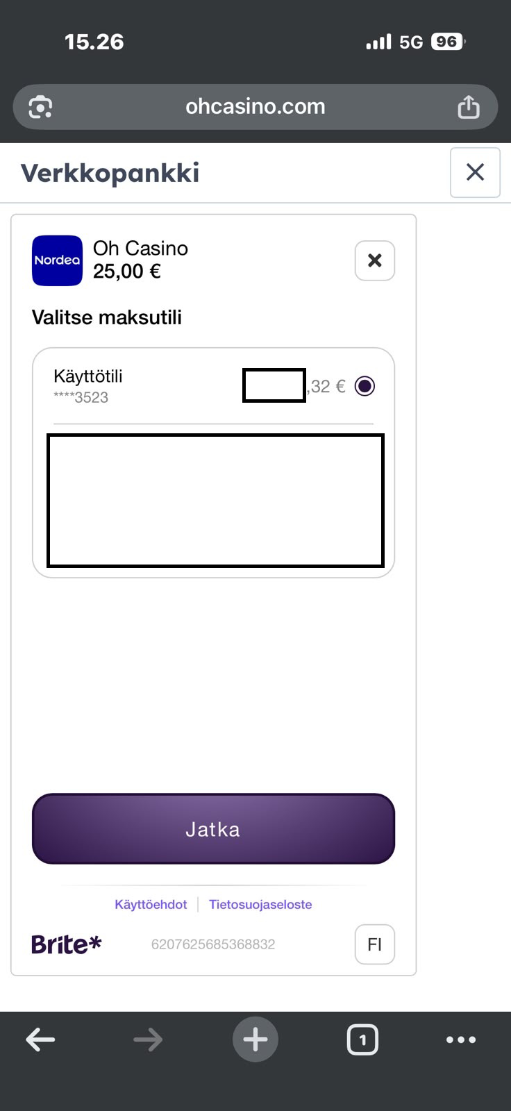 Oh Casino Brite pankkitilin valinta