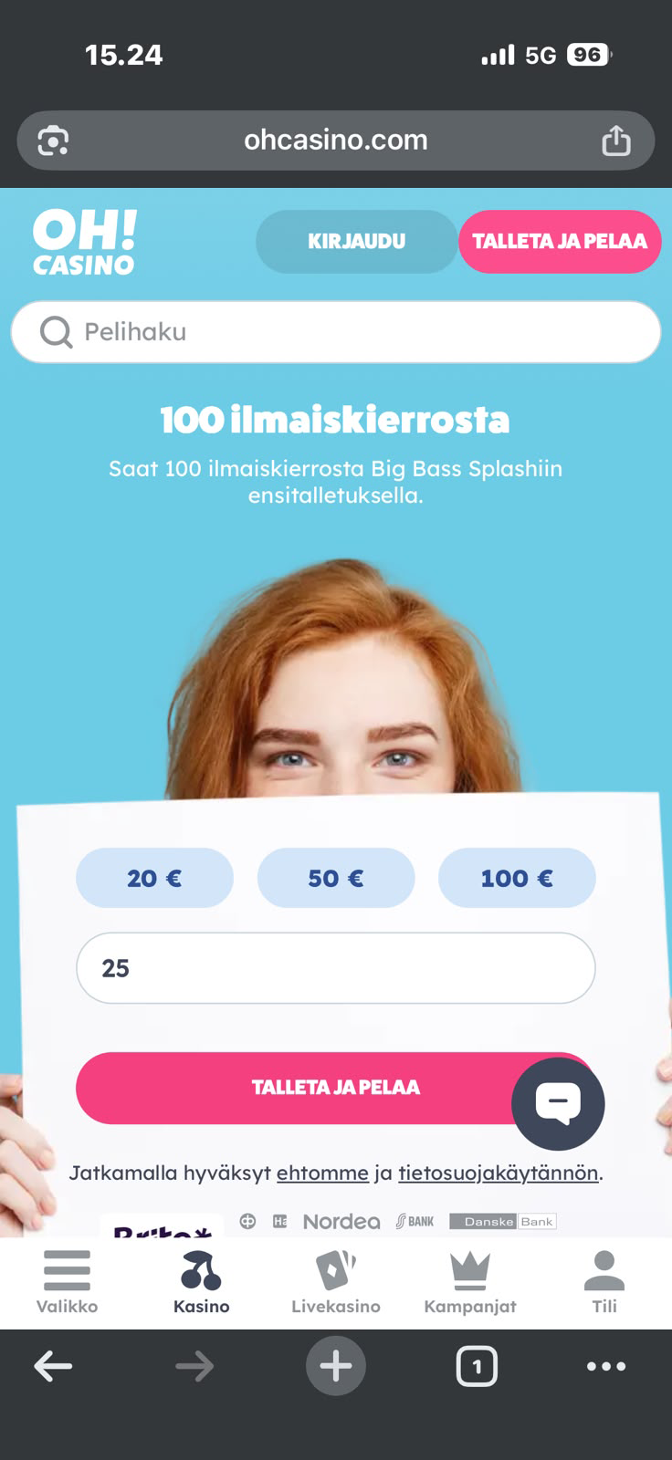 Oh Casinon etusivun Brite-talletusikkuna