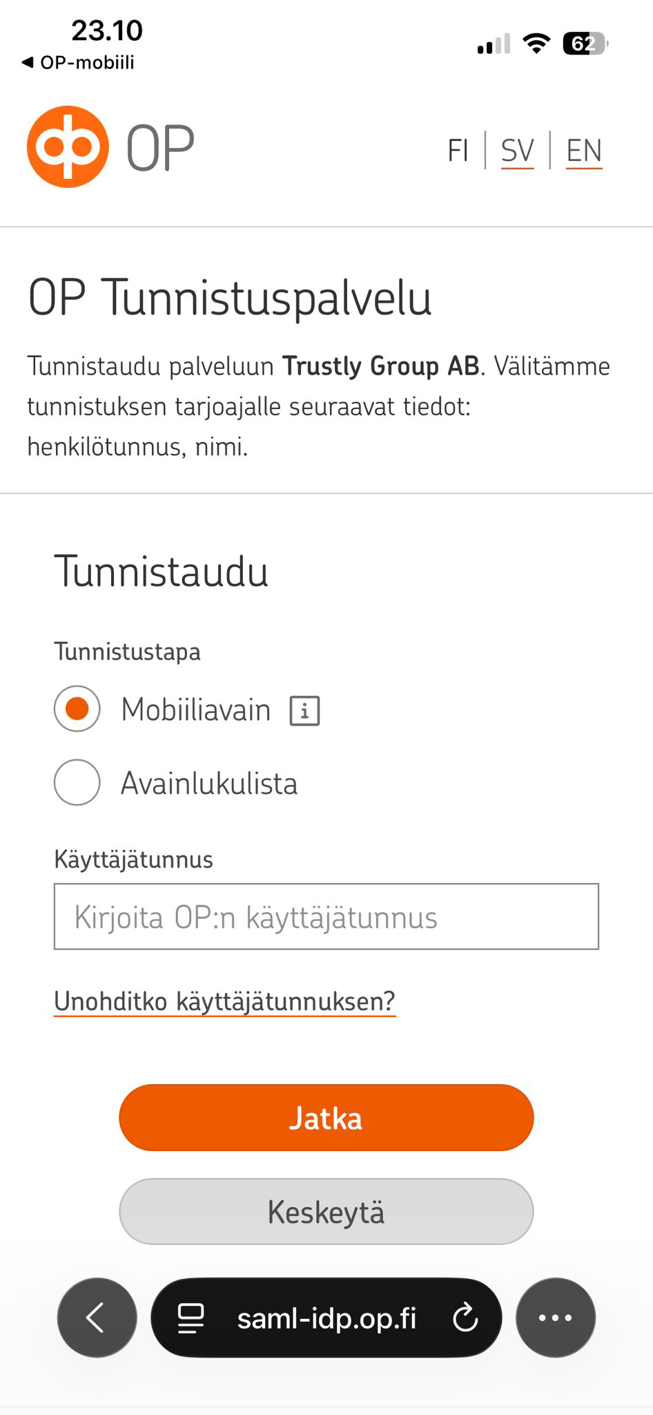 Osuuspankki tunnistuspalvelu talletuksessa