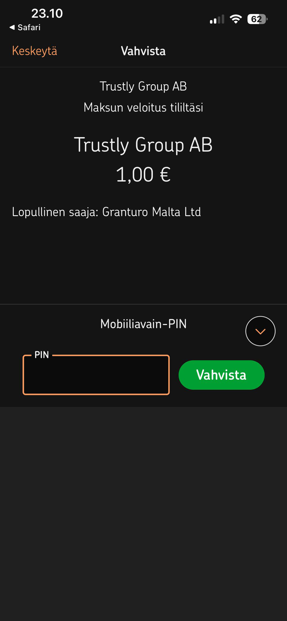 Osuuspankki talletuksen vahvistus