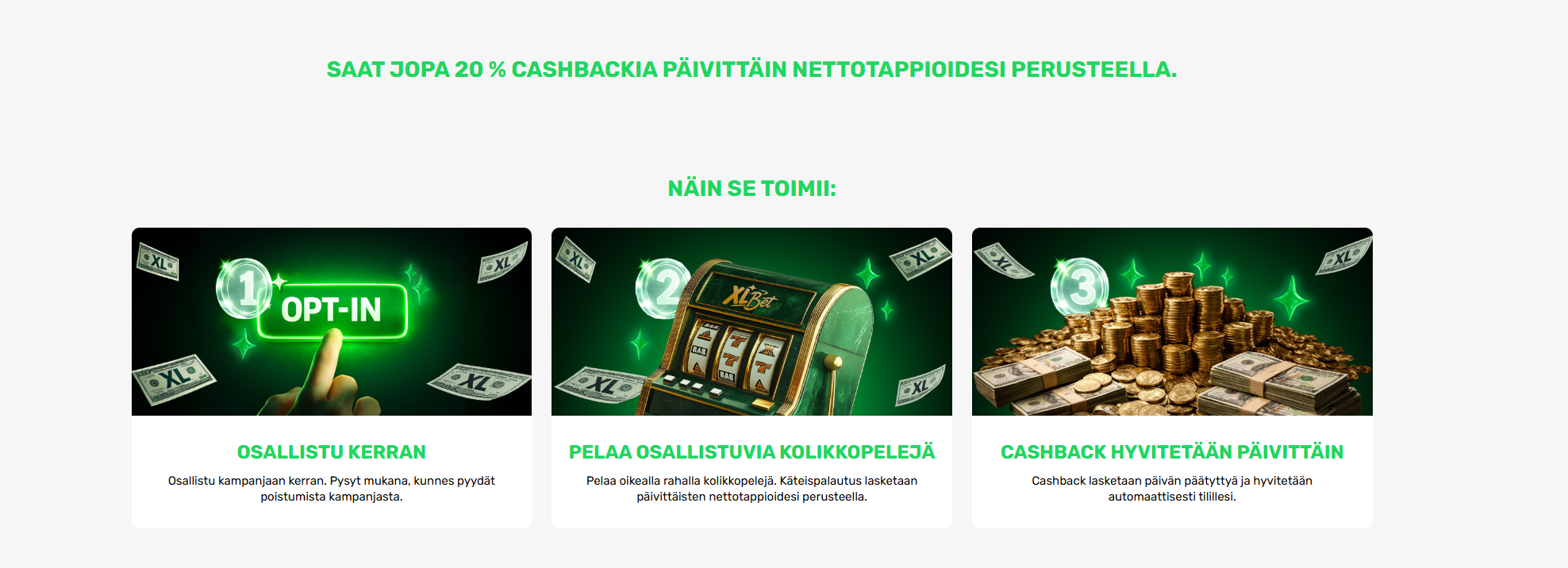 Päivittäinen cashback bonus XL Betillä