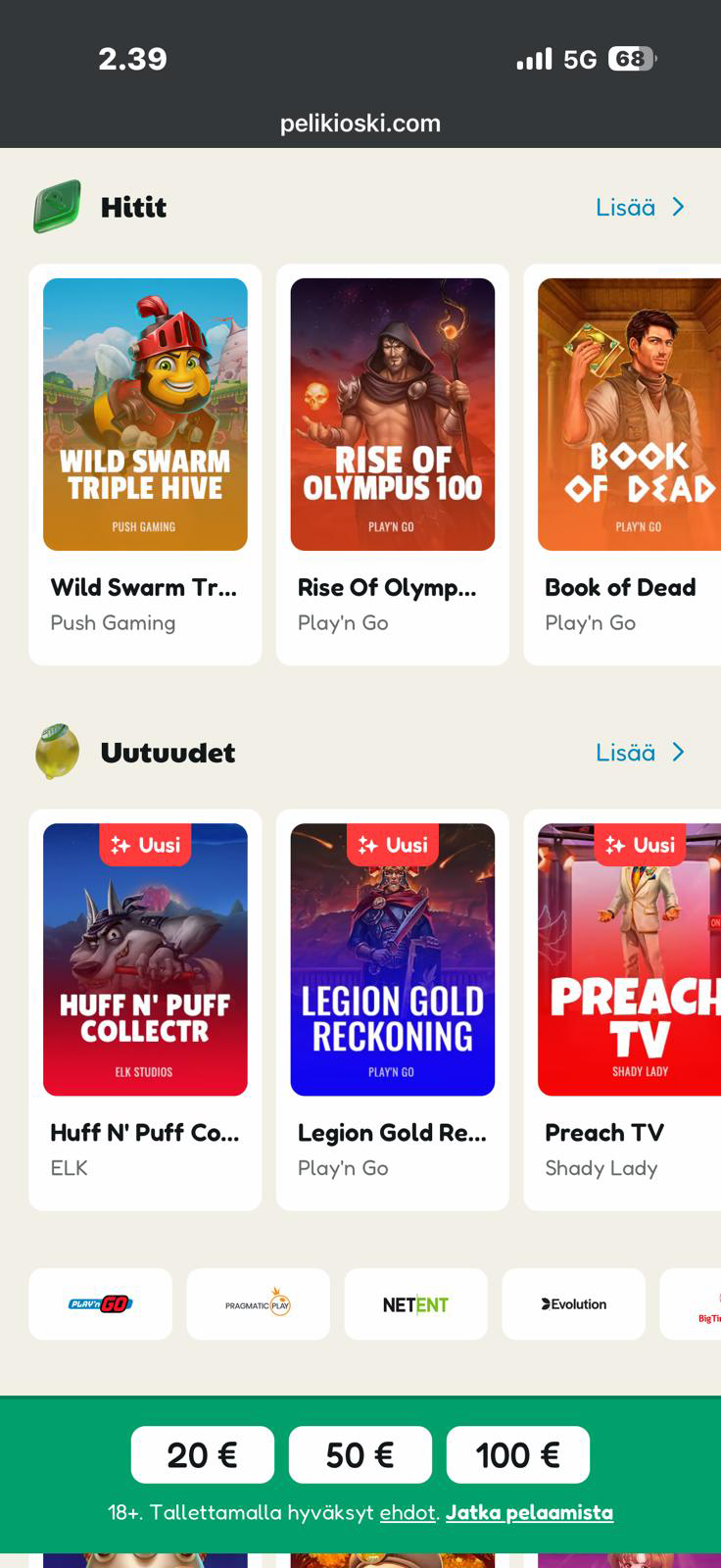 Pelikioski pelivalikoima puhelimella