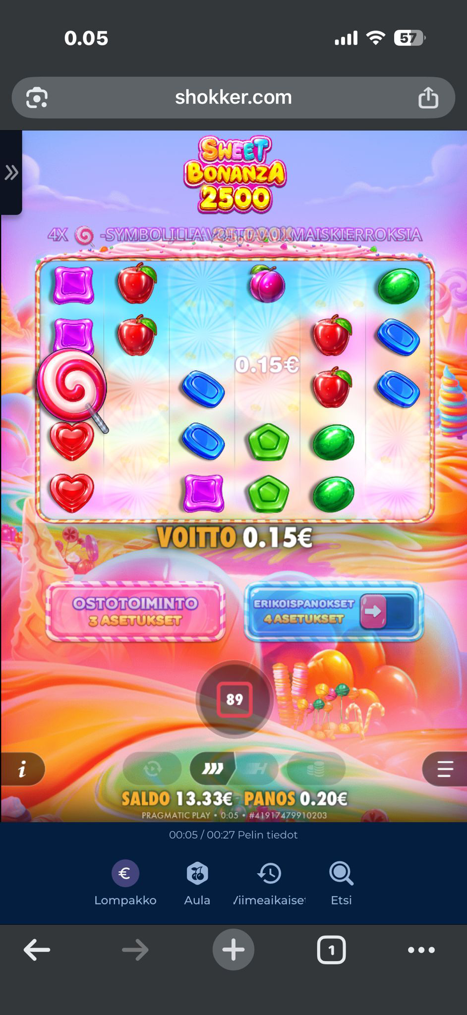 Shokker Casino Sweet Bonanza 2500 -peli pelitilillä