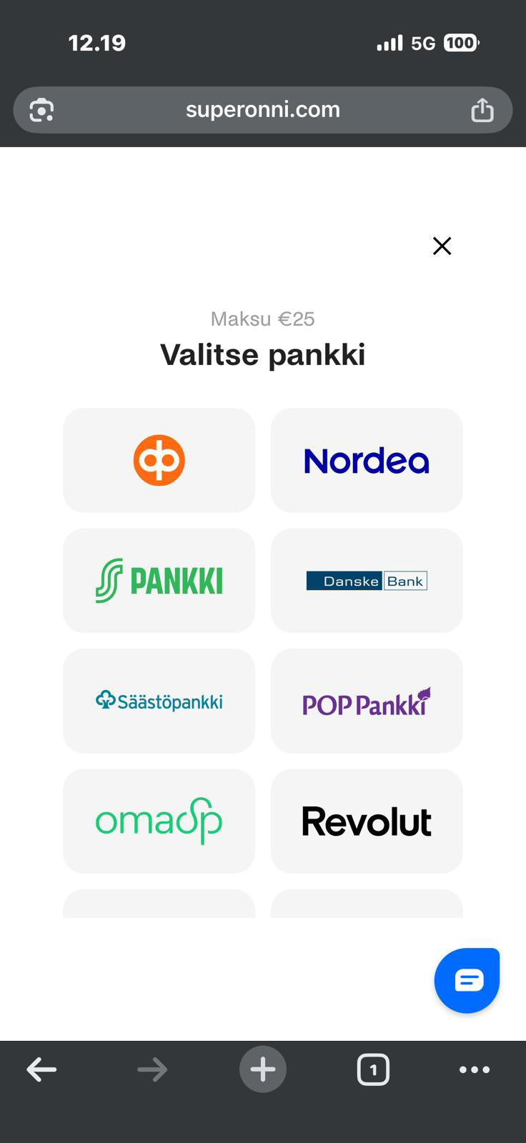 Super Onni Zimpler-pankin valintanäkymä