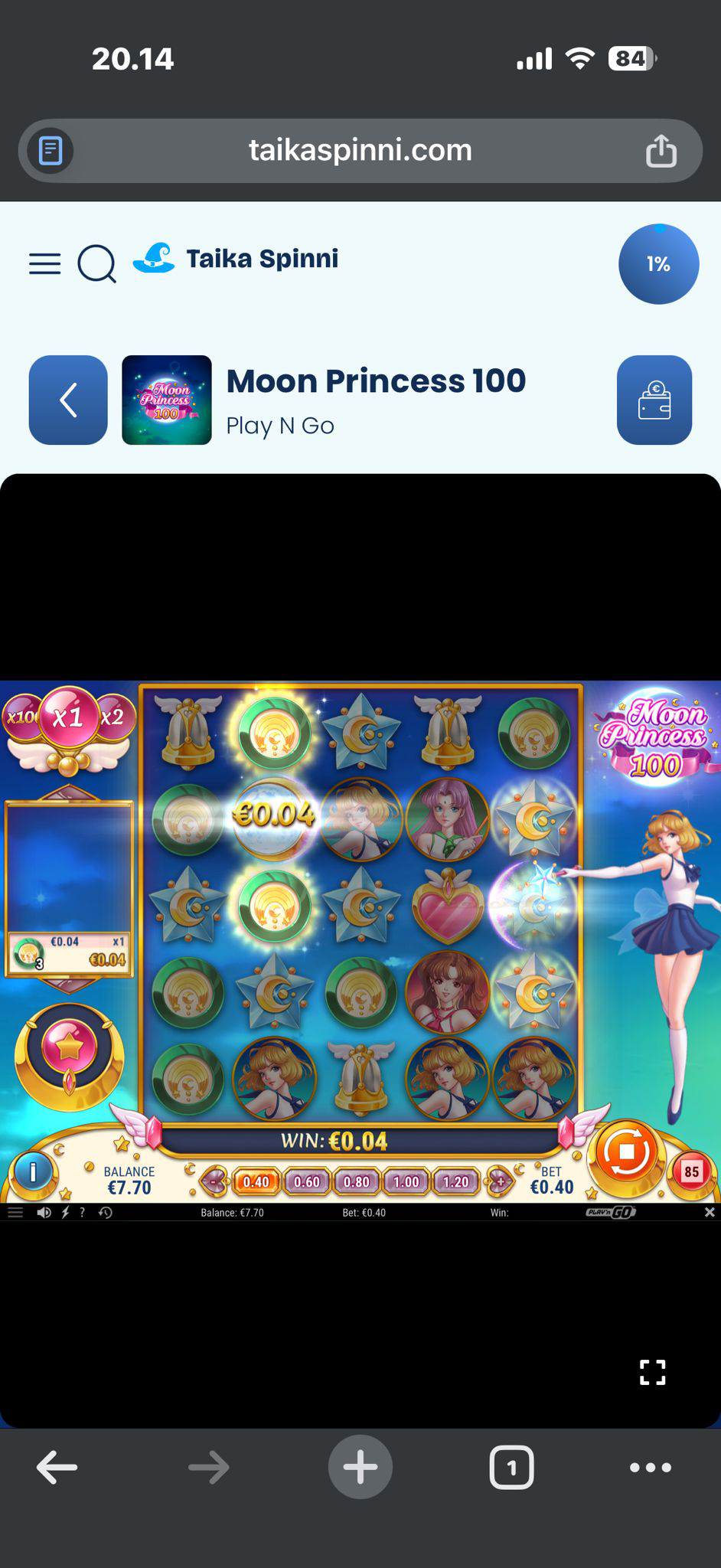 Taika Spinni Moon Princess 100 -peli pelitilillä