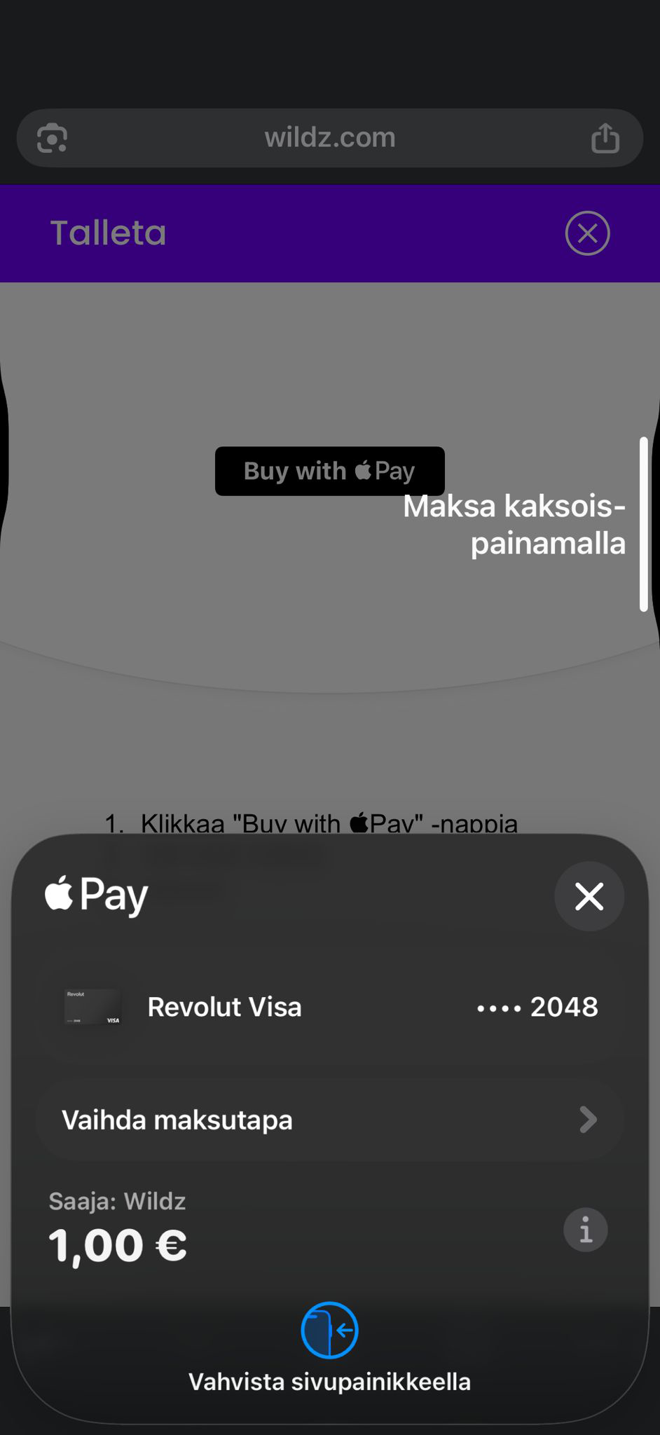 Vahvista Apple Pay talletus Face ID:llä