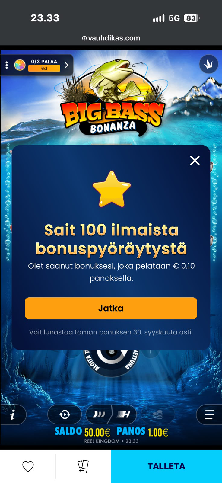 Vauhdikas Big Bass Bonanza 100 ilmaiskierrosta