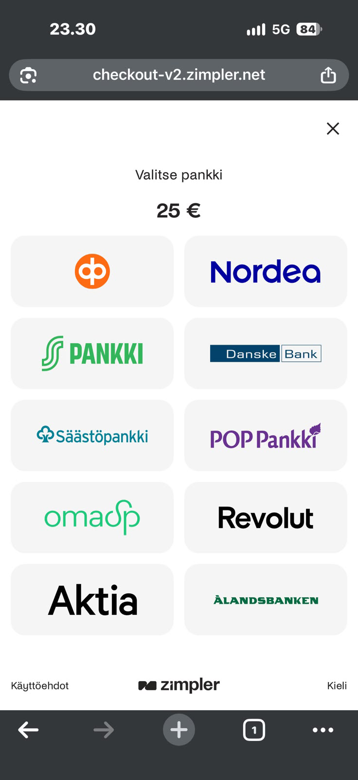 Zimpler pankin valinta Vauhdikas talletuksessa
