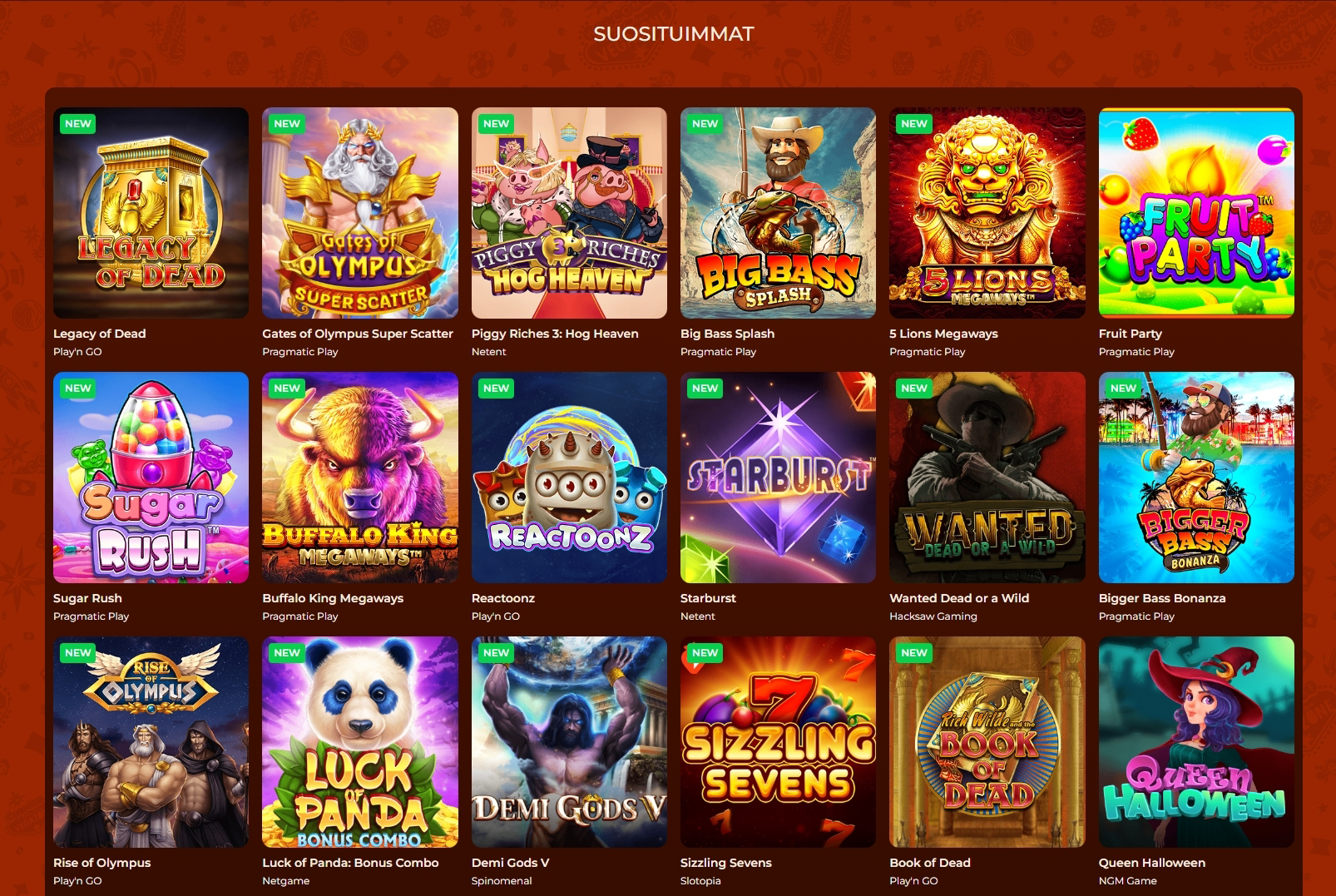 Vegazone Casino pelejä