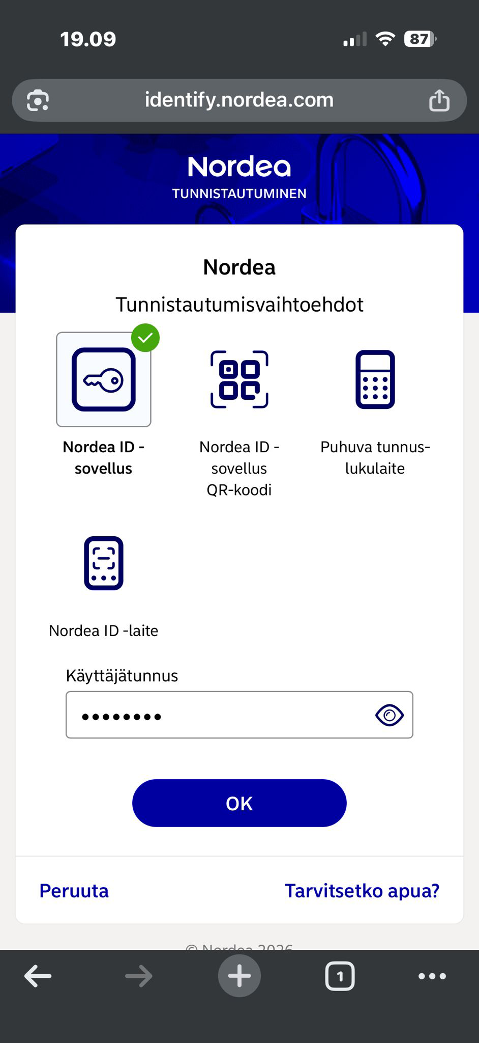 Nordea-tunnistautuminen Viljo-talletuksessa