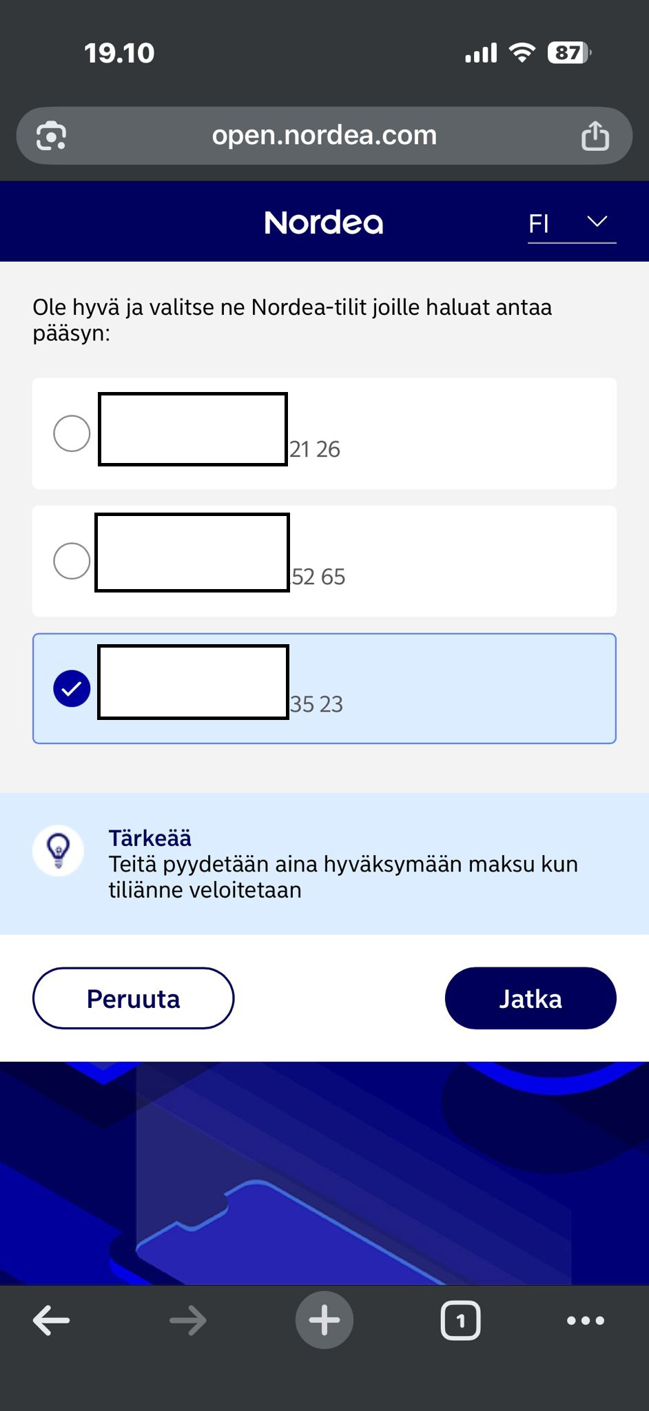Viljon talletuksessa Nordeassa pankkitilin valinta