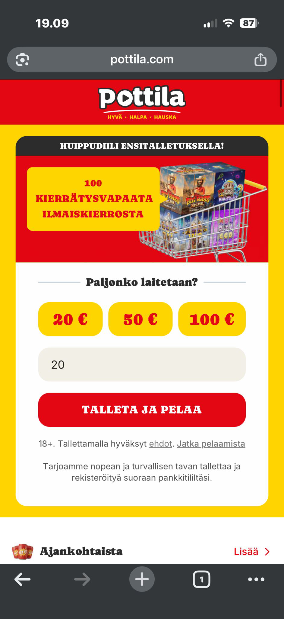 Virolaisen kasinon talletusikkuna pay n play -maksulla