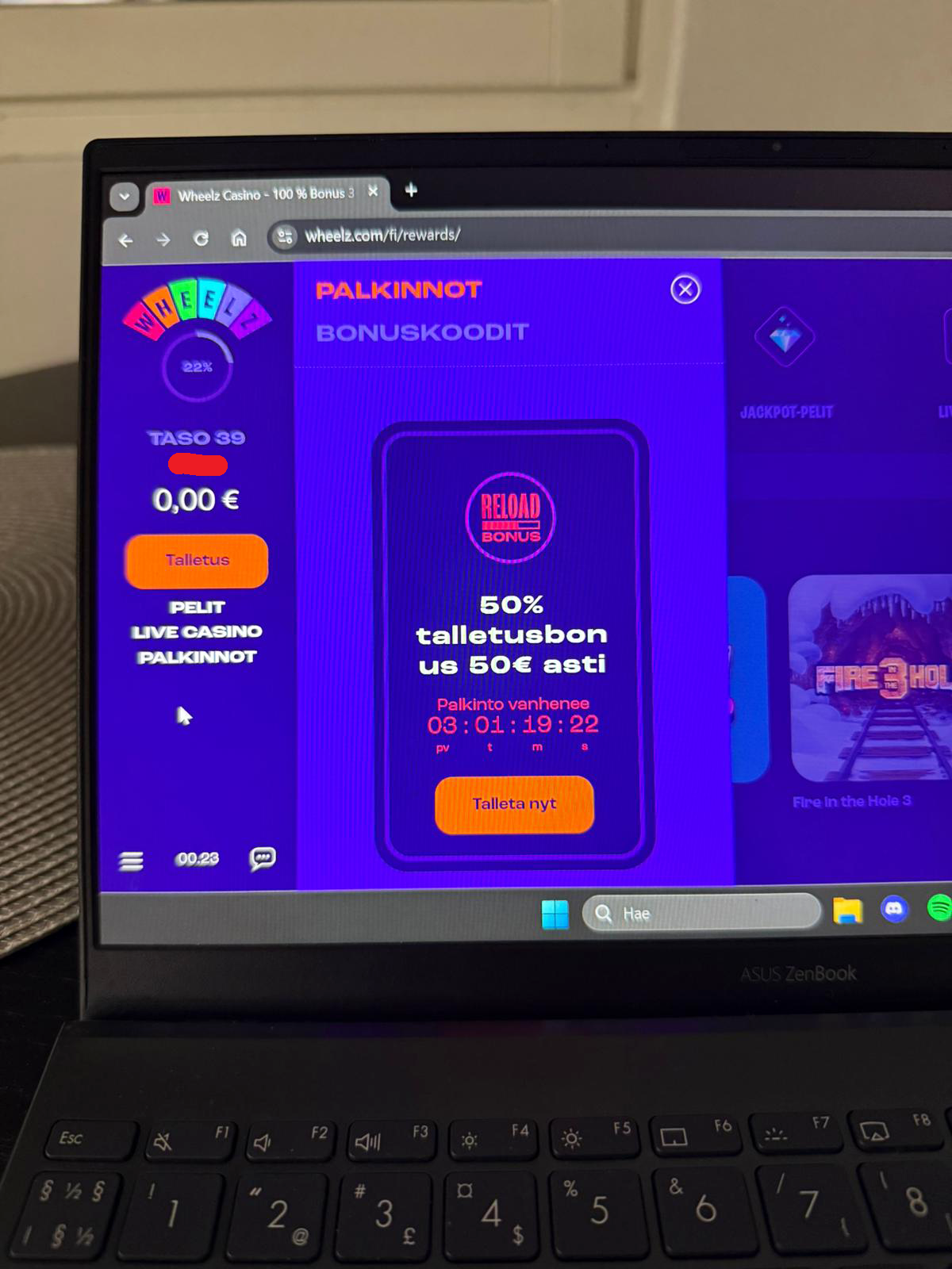 Wheelz Casinolla reload bonuksia riittää