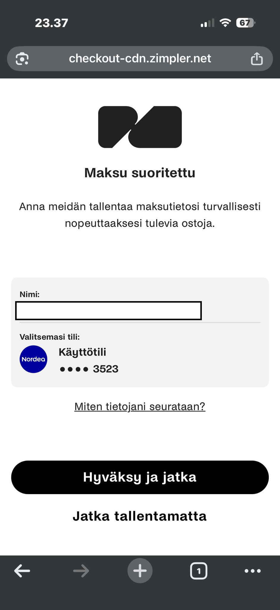 Maksu suoritettu mobiilikasinolle